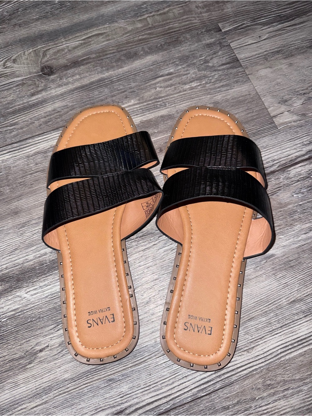 Evans Black Double Strap Slide Sandals (wide)